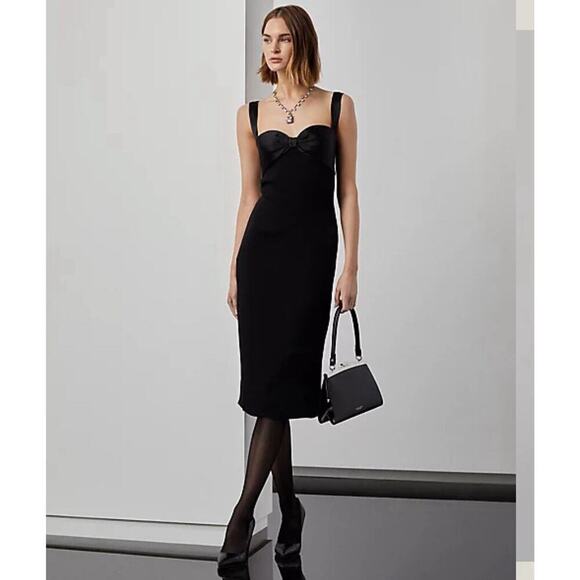Ralph Lauren Collection Purple Label Black Cocktail Dress Satin Bow Midi Formal - Picture 1 of 11